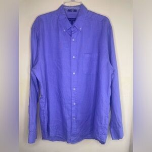 Alan Flusser Linen Purple Long Sleeve Casual Button Down Shirt Size Large